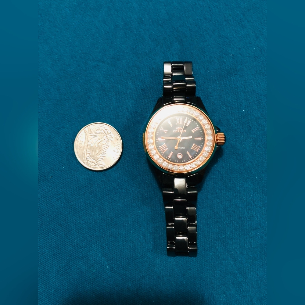 (898)Vintage Oniss Paris Women's ON815-LRG BLK Lario Ceramic Collection Swiss - Picture 14 of 14